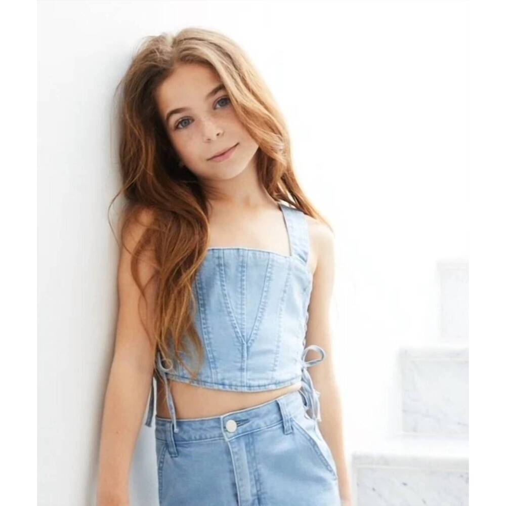 NEW THEME alex denim corset top in blue